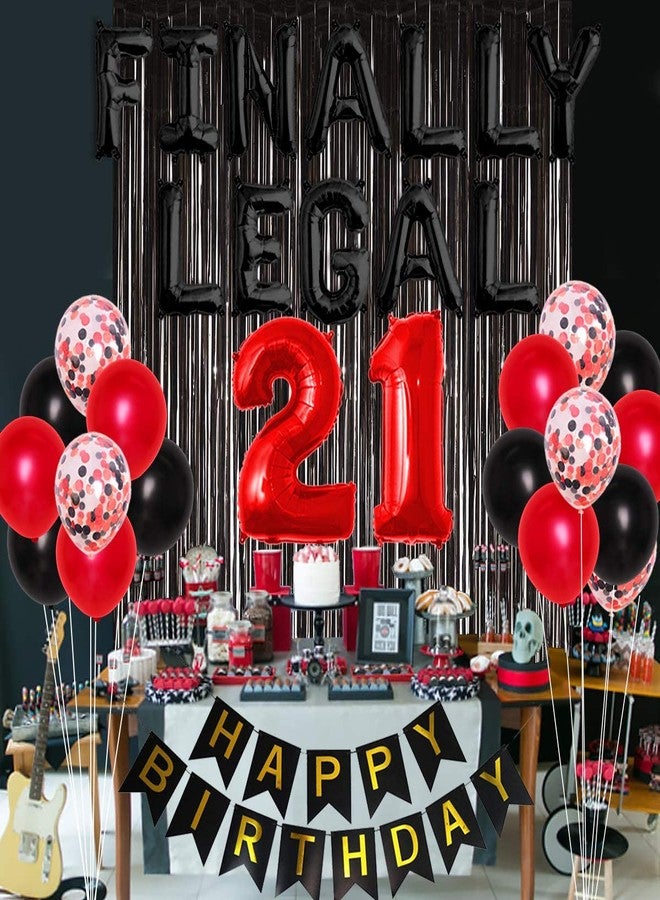 Serencatcher Finally Legal 21st Birthday Decorations Red For Men Teens Adults 21st Birthday Party Supplies Finally Legal Birthday Balloon Banner Fringe Curtain Number 21 Balloons Decors - Image 2